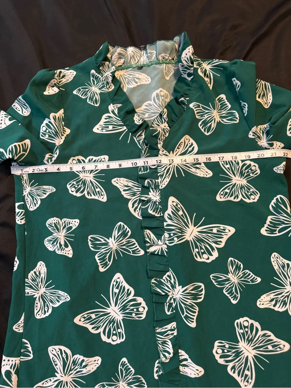 Green Butterfly Print Ruffle Blouse - Picture 3 of 5